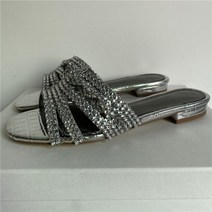럭셔리 진짜 가죽 스톤 그레인 레이지맨 뮬 레이디 한 오픈 토 보석 크리스탈 라인석 플랫 힐 슬리퍼 여성용