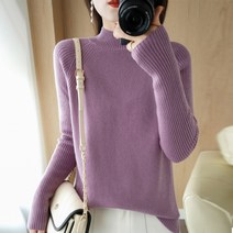 여성용 리프 짜임 하프넥 니트티셔츠 하늘비즈 P670I423