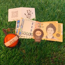 유즘 [각인 골프공포함] 골프공키링&머니클립 세트, 브라운