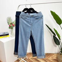 바이코드 JIN남성 세미와이드핏 연청 진청 롤업 데님팬츠