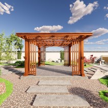 테라스파고라 원형파고라 비가림캐노피 원두막정자 테라스썬룸 스카이어닝새로운 중국식 야외, 스크린 5×4가 있는 손 느낌 나뭇결