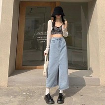 스트리트웨어 롱 데님 스커트 여성 봄/여름/가을 캐주얼 OL 청바지 스커트 여성 한국 패션 의류 드롭 배송