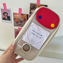 떨샵 레드버튼 투명 파우치필통 매쉬 파우치 다꾸 화장품정리 펜케이스, 소형