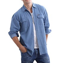 ANKRIC 봄 착용 남성 패션 캐주얼 패션 세척면 셔츠 긴소매 남성 데님 셔츠 남성와이셔츠