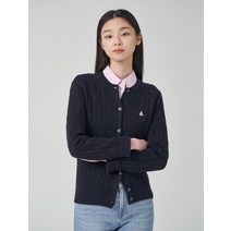 BEAN POLE 울 캐시미어 케이블 라운드넥 카디건 네이비