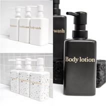 홈스토킹 욕실 디스펜서 화이트 골드 370ml 사각 도자기 샴푸통, 사각 블랙 골드 370ml, BODY LOTION, 1개