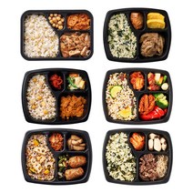 양많은 편의점 대용 나물 잡곡밥&고기 반찬 직장인 1주식단 배달 4구 도시락 6종 6팩 1265g (냉동), 6개