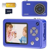 어린이 소녀 소년 십대를위한 디지털 카메라 - 32GB SD 카드가있는 48mp 어린이 카메라 디지털 풀 HD 1080pq 전면 및 후면 카메라 학생 십대 어린이를위한 충전식 미니, 진한 파랑