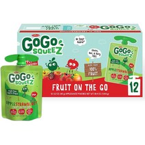 고고스퀴즈 프룻 온 더 고 사과 딸기 91g 12개입 미국 GoGo SQUEEZ Fruit On The Go Apple Strawberry 간식