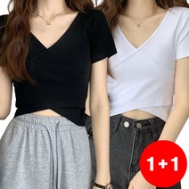 순이들 여성 브이넥 랩 반팔 티셔츠 1+1