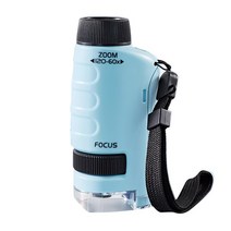 60-120X 를 위한 가정 학교 실험실 과학 LED 조명 선물 줄기 교육 장난감 미니 휴대용 생물 현미경, [03] 파란