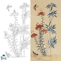화조도 1 민화 도안 본그림 민화그리기 본 공모전 취미 원데이클래스 수업자료 컬러링 민화본, 고급 닥순지, 원본 사이즈(추천), 율아트