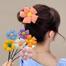 고래백화점 머리 초등학생머리끈 유아똥머리 아이머리묶기 와이어리본 머리끈 똥머리와이어 똥머리 로우번 와이어 당고, 4와이어꽃끈-오렌지