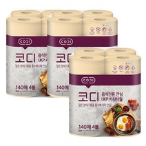 코디 음식전용 안심 천연펄프 키친타올 140매, 3개, 4롤