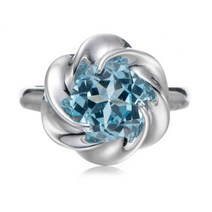 GESIDE 9mm 스카이 블루 토파즈 로듐 오버 스털링 실버 링, 9