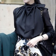 뉴타임즈 명품스타일 오피스 하이넥 리본 블라우스