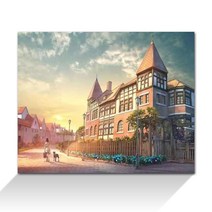 DIY 3D 보석십자수 세트 캔버스형 50 X 40 cm 비즈 큐빅 풍경 명화 구슬, 한적한 퇴근길, 1개