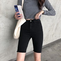 블랙 데님 5부 팬츠