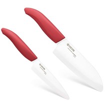 Kyocera Revolution 세라믹 주방 나이프 세트 11.4cm(4.5인치) 유틸리티 및 14cm(5.5인치) 산토쿠 레드