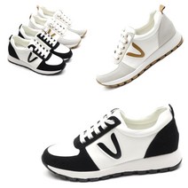 신알지[천연가죽 수제화]여자 5cm 속굽 키높이운동화 세상가벼운 쿠션좋은 발볼편한 신기편한 밴딩끈 V로고 패션 정통 스니커즈 슬립온 패션슬립온 성인 학생 주니어