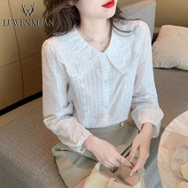 블라우스여성의류 플랫카라 페블럼라인 실크블라우스 봄 타입 2022 년 러블리 스윗 긴 소매 반팔셔츠 3764691694