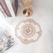 [미플래닛] 러블리 자수 원형 인테리어 매트, 28x26cm, 인디핑크