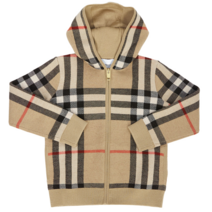 버버리 키즈 체크 자카드 GERARD HOODY 8051752 A7028 키즈 후드 울 집업 가디건