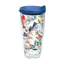 Tervis 수채화 송버드 단열 텀블러 랩과 블루 뚜껑이 있는 24온스 클리어, 24 oz_클리어