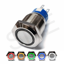 QN19-C1 19파이 방수 메탈 LED 5가지컬러 스위치, BLUE, PUSH, 12V