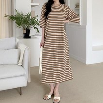 브리스살롱 여름 데일리룩 빅사이즈원피스 롱 스트라이프 원피스