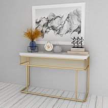 금장 골드 콘솔 철제 폭좁은 얇은 협탁 장식장 선반 와이드 현관 주방 차키 트레이, 120x30x80CM 화이트 골드