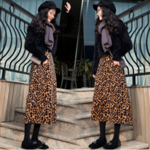 공감 레오파드 호피 플레어 A 라인 롱 스커트