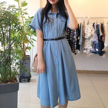 메리앤유 캐쥬얼한 해지데님소재 반팔 여름청원피스 벨트포함