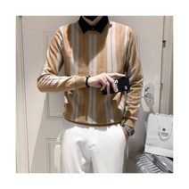 투피스 스웨터 디자이너의 스트라이프 남성 셔츠 칼라 니트 겨울철 트렌드 캐주얼 따뜻한 풀오버