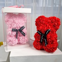 장미 곰돌이 로즈베어 플라워 기념일 생일 선물, 01.로즈베어(소)(핑크)+전용케이스+20구전구