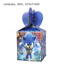 New Cartoon Sonic Party Supplies Boys Birthday Disposable Tableware Set Paper Plate Cup Napkins Baby, 25 6pcs candy box