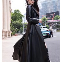 자칠 2023 트렌치코트 무릎덮개 여성가죽 코트 롱코트