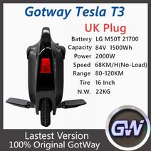 Begode오리지널 GotWay 테슬라 T3 외발 자전거 1500Wh 84V 2000W 안티 스핀 블루투스 스피커 셀프 밸런스 전기 스쿠터 모노 휠, Tesla T3 1500WH UK