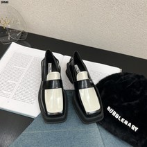 프렌치 미니멀 배색 슬립온 로퍼 여 추사각 통굽 작은 구두 캐주얼 굽 낮은 단화
