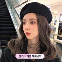 페도라 모자 가발 모자 여성 가을 겨울 스타일 인터넷 연예인 새로운 베레모 올인원 패션 트렌드 모직 짧은 곱슬 머리 다용도 머리 모자, 하나의 크기는 모두 맞는, B.블랙햇(퍼지브라운) 헤어배달 사이트