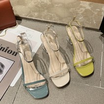 일자 투명 스트랩 투명굽 슬리퍼 샌들 신발
