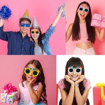 생일 축하 안경 파티세트 홈파티용품 웃긴안경 해피벌스데이 케이크 선글라스 글라스, 사각형 핑크