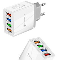 무선충전기 휴대폰 3.1A 4 포트 USB 벽 플러그 전원 어댑터 충전기 아이폰/안 드 로이드 큐브 벽돌 상자 기, 02 Gray White_02 US Plug