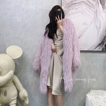 인조 밍크코트 폭스퍼 신제품 기질 여우 모피 v넥 양면 뜨개질 중간 길이 여성용 느슨하고 얇은 코트 여