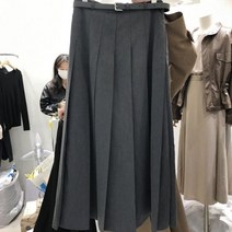 그레이 롱 스커트 3컬러 두꺼운 주름 플리츠