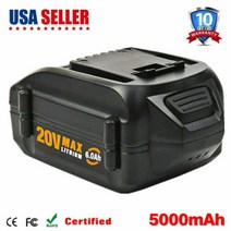 WORX 웍스 WA3525용 1-2팩 20볼트 20V 6.0Ah 최대 리튬 배터리 전동 공구 WA3520, 배터리 2개, 6000mAh