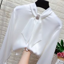 리본 타이 블라우스 스카프 여성 봄 셔츠 새틴 보우