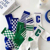 여자골프양말 여성 필라테스 운동 장목 체크 스포츠양말, 블루체커