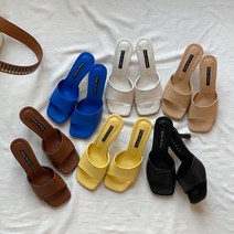 심플 스퀘어 뮬 슬리퍼힐 7cm 미들굽 뮬 슬리퍼샌들