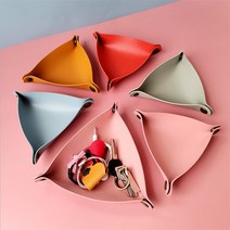 홈바내쓰 북유럽 삼각 똑딱이 단추 가죽 트레이 악세사리 안경 다용도 소품 정리함, 화이트